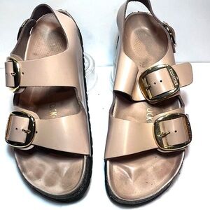 Birkenstock Nude Sandals with Gold Buckles